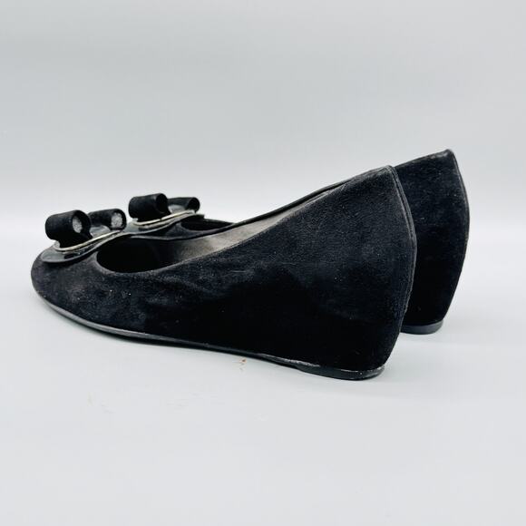 Stuart Weitzman Shoes Womens 8.5 Black Suede Wedge Bow Slip On Made Spain - Picture 5 of 10
